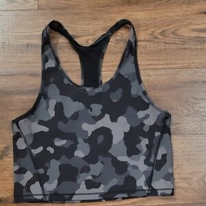 Athleta Black and Gray Camo Racerback Crop Top